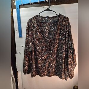 Old Navy Prairie Floral Print Ruffled Trim Cottagecore Blouse Feminine Boho 2X